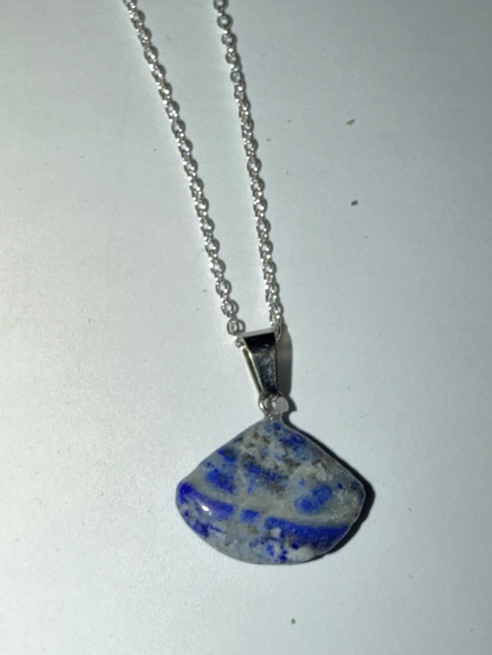 New S925 Sterling Silver Chain Necklace Artisan Blue Lapis Lazuli Fan Pendant - Picture 11 of 12
